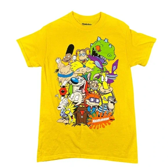 Nickelodeon Mens S Yellow Graphic T-Shirt Retro 90s Cartoon Rugrats Tee
