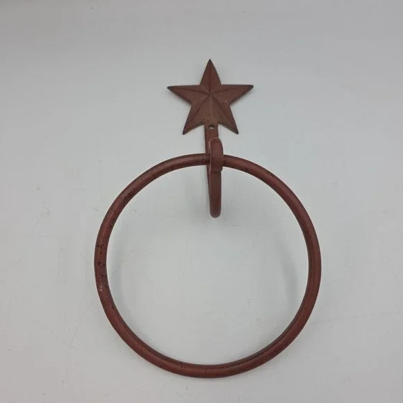 Rustic Metal Barn Star Bathroom Hardware Wall Mounted Hand Towel‎ Holder Ring