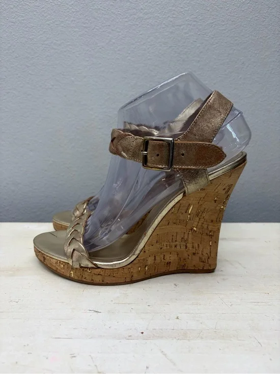 Kate Spade Gold Leather Cork Wedge Sandals Size 9