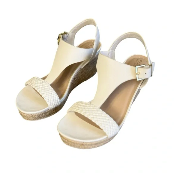 Kenneth Cole Reaction Card Wedge Espadrille Sandals White Size 7.5 #1754