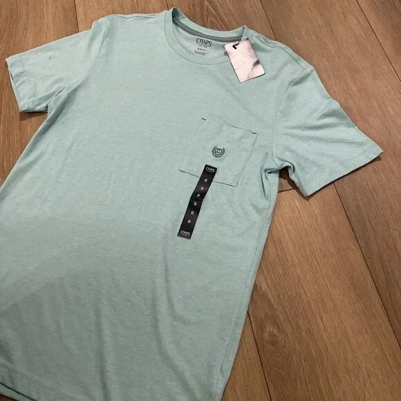 Chap's Men's Coastland Wash Pocket‎ Logo Tee Aqua Blue Size Small NEW