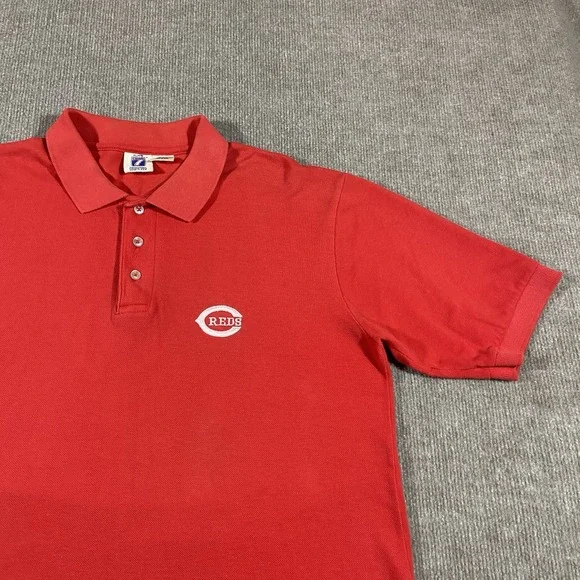 Vintage‎ Logo 7 Cincinatti Reds Polo Shirt Mens XL Red Short Sleeve Made In USA