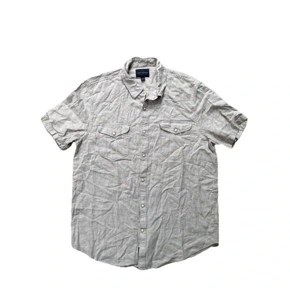 Lucky Brand Pearl Snap Shirt Mens M Medium Linen Rayon Short Sleeve NWT Khaki