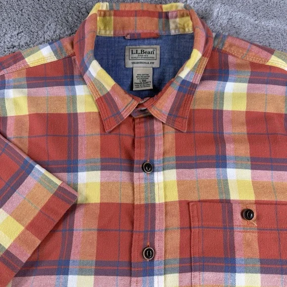 LL Bean Shirt Mens Large Plaid Multicolor Short Sleeve Button Up Traditional Fit