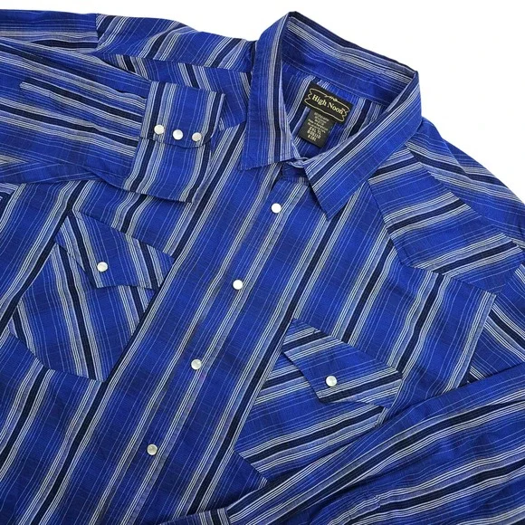 VTG High Noon Western Shirt Men's 2XL Blue‎ Plaid Button Pearl Snap L/S Pocket
