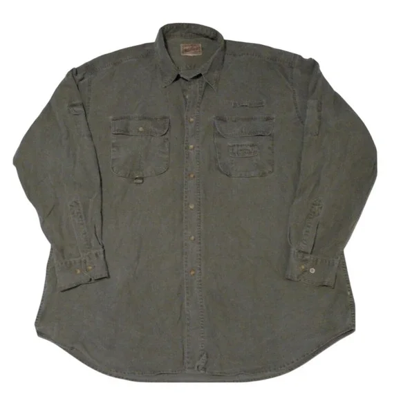 Vtg WOOLRICH Rugged Outdoorwear‎ Mens XL Work Outdoor Shirt Pockets Khaki Green
