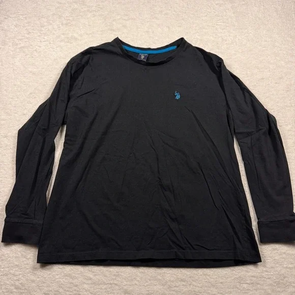 US Polo‎ Assn Mens Long Sleeve T-Shirt Black Crew Neck Cotton Logo Large