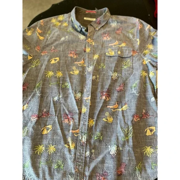 Tommy Bahama‎ Mens Short Sleeve Button Down Shirt Beach Print Casual