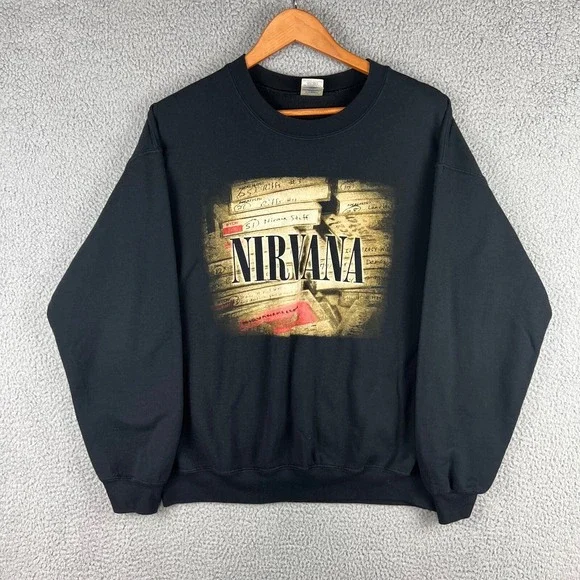 Vintage Nirvana Sweatshirt Adult Large Graphic Print Front‎ Gildan Crew Neck