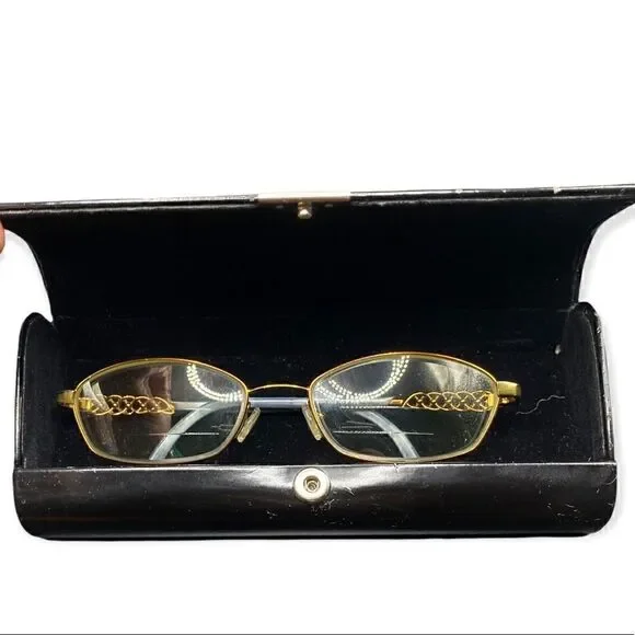Saks Fifth Avenue 135 RV9 gold tone glasses side detail rhinestones & case