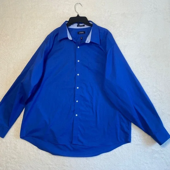 Chaps Classic Fit Twill Wrinkle Free Dress Shirt Blue Men Size 18-18.5 36-37