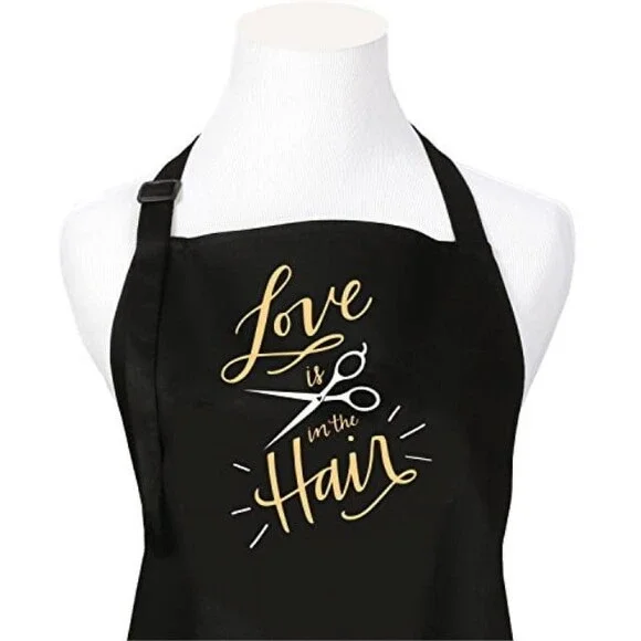 Love is in the Hair Stylist Apron, Black with 3 Pockets
