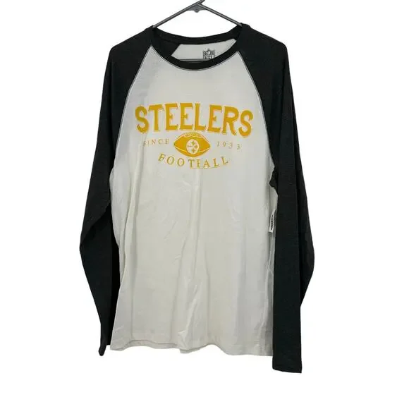 NFL Team Apparel Size Large Steelers Long Sleeve Raglan‎ Tee White Black Yellow