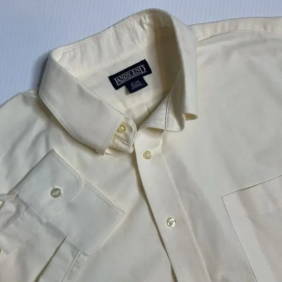 Lands' End Mens 17 - 34 Regular Pale Yellow‎ Button Down Long Sleeve Shirt
