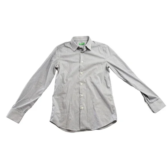 United Colors of Benetton Men Small Pinstripe Long Sleeve Button Down Shirt Navy