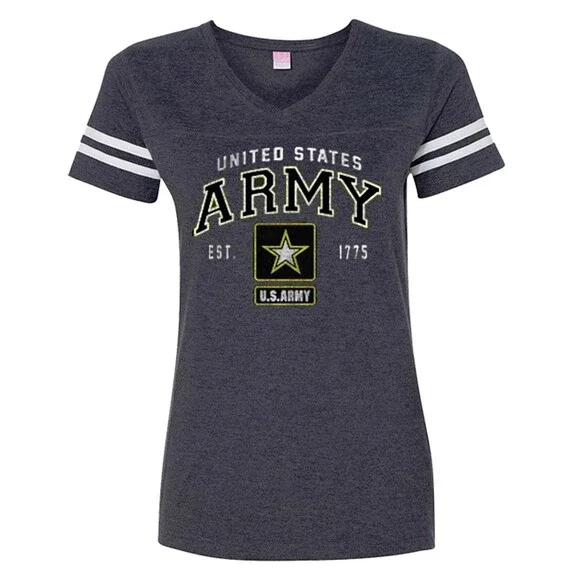 United States U.S. Army Vintage Star Logo Striped Sleeve Women's V-Neck Size XL