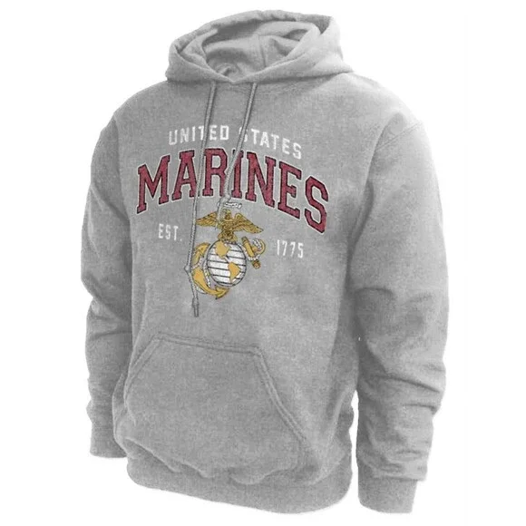 United States Marines U.S. Hoodie Sweatshirt Vintage Logo - Grey Size Small
