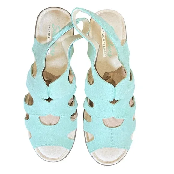 Skechers Memory Foam Wedge Sandals Strappy Aqua Casual Comfort Womens‎