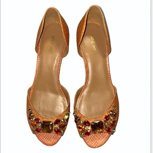 Orange NINE WEST Viktoriao Rhinestone wedges 8.5