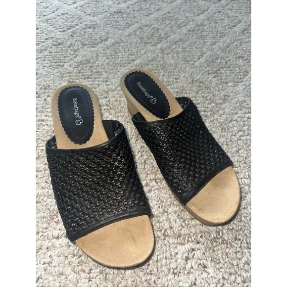 Womens BearTraps Cork Wrapped Wedge‎ Sandal Black Size 9 EUC