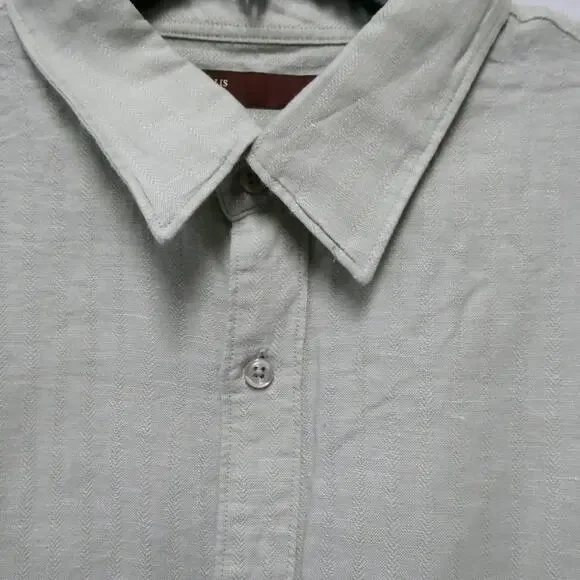 Perry Ellis men's size XL green button-up short sleeve‎ top shirt linen cotton