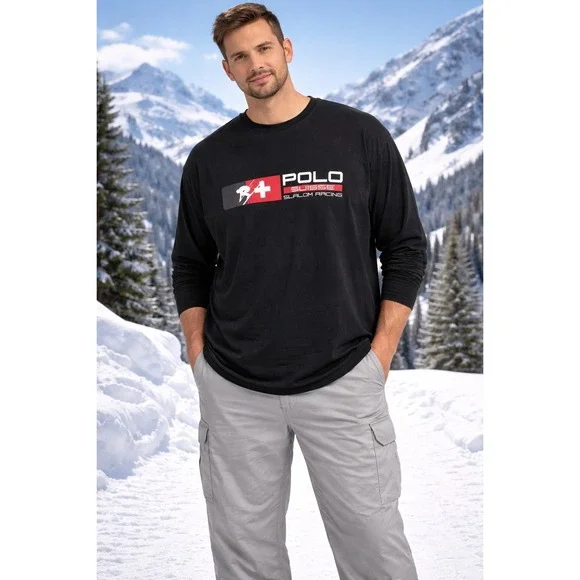 POLO RALPH LAUREN 3XB Suisse Slalom Racing Black Long Sleeve T-shirt -2699