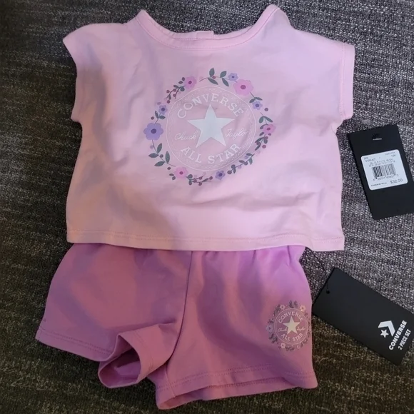 Converse 2pc shorts set pink & purple‎ 12m NWT