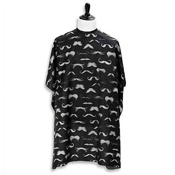Hair Salon Cape for Stylists and Barbers, Retro Mustache (Black with Gray Mustac