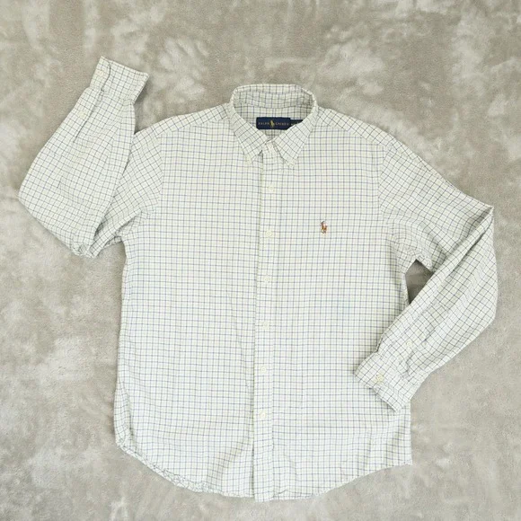 Ralph Lauren Window Pane Check Button Up Shirt Men's Medium White Preppy