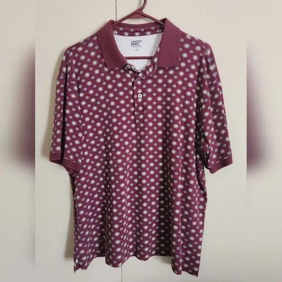 M41 Lands' End Men's Maroon Polo w Muti Color Dot Print