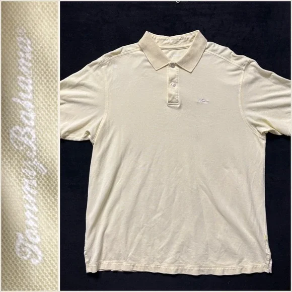Tommy Bahama Mens‎ Polo Shirt Pale Yellow Short Sleeve Supima Cotton Size XL