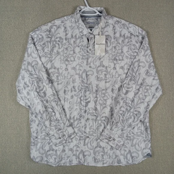 Tommy Bahama Lazlo Shirt Gray Mens XL Lux Slate Fronds Long Sleeve Button Down