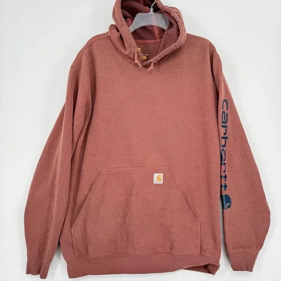 Carhartt Hoodie Mens Large Brown Original Fit Sleeve Logo K288 Pullover Fleece