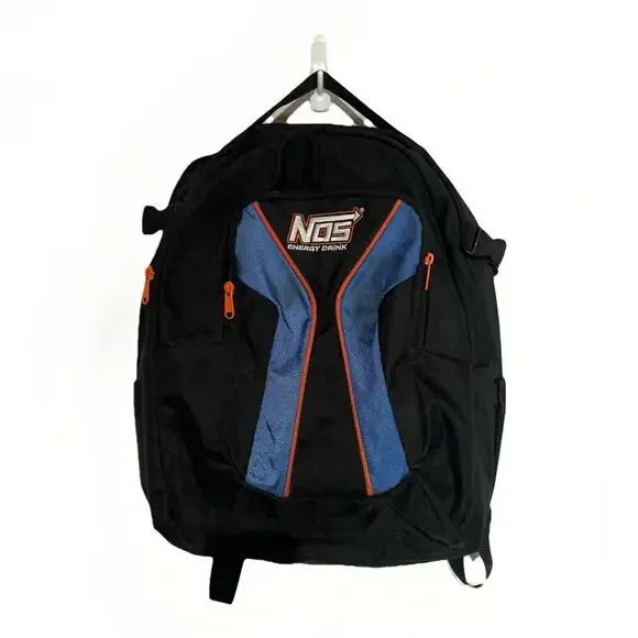 NOS Energy Drink Black Backpack Embroidered Logo Work School Bag‎ Laptop Promo