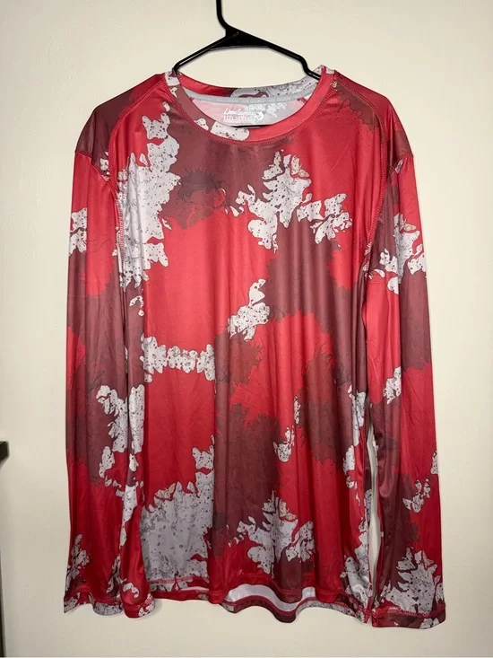 Reel Legends Red and White Camouflage Performance Top