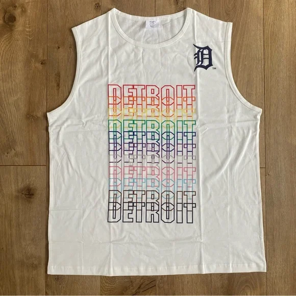 New Detroit Tigers Pride Rainbow Tank Top Muscle Shirt Cut Off Unisex Size XL
