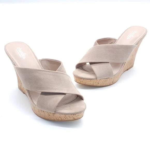 Charles David Latrice Wedge Sandal Nuetral Slip On Women's Size 9
