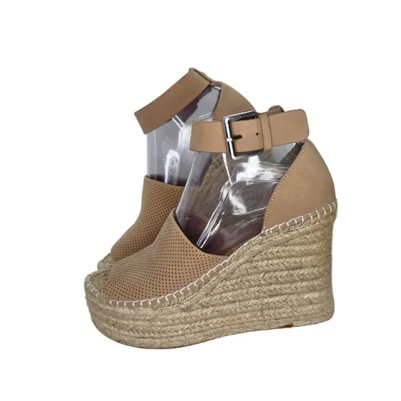 Marc Fisher LTD Tan Perforated Espadrille Wedges, Women's Size 7M