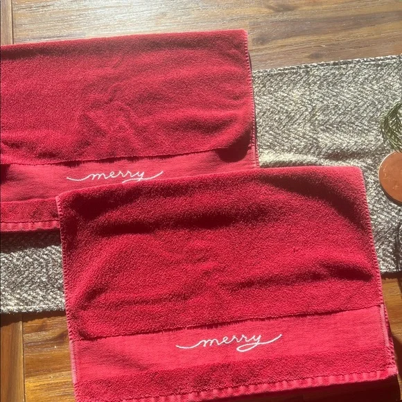 Pottery Barn Festive Red hand Towels with Embroidery