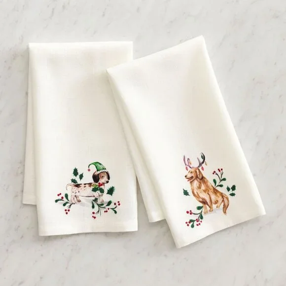 Pottery Barn Christmas Dog Hand Towels - Set of 2