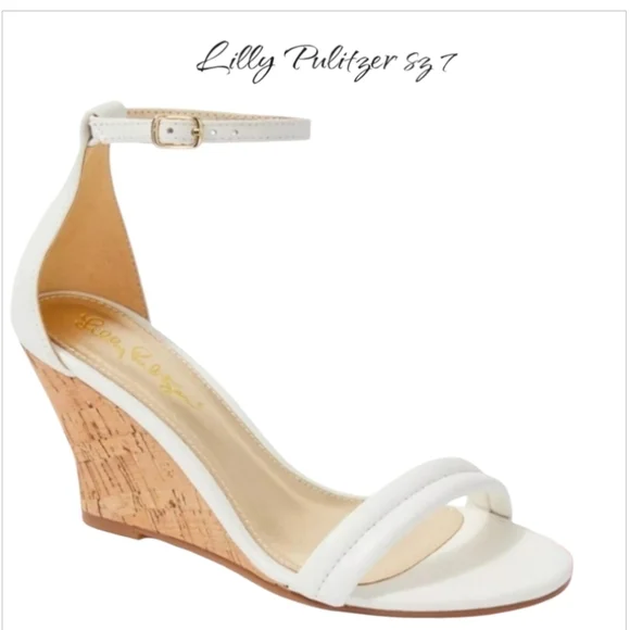 NWT Lilly Pulitzer Jenna Wedge White Leather Sz 7 New