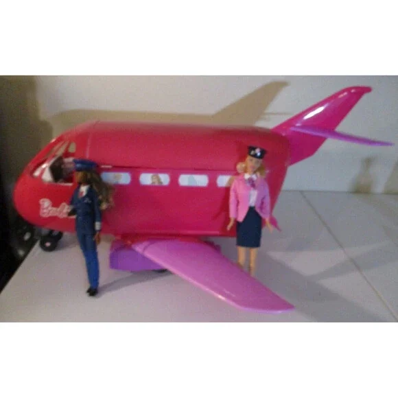 Barbie Pink Jumbo Jet With Accessories Plus Pilot & Stewardess Barbie Dolls
