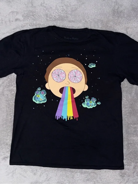 Mens Black Rick and Morty Rainbow Graphic tee