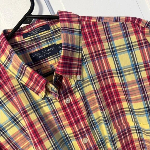 Daniel Cremieux Button Down Mens XL Yellow Plaid Short Sleeve