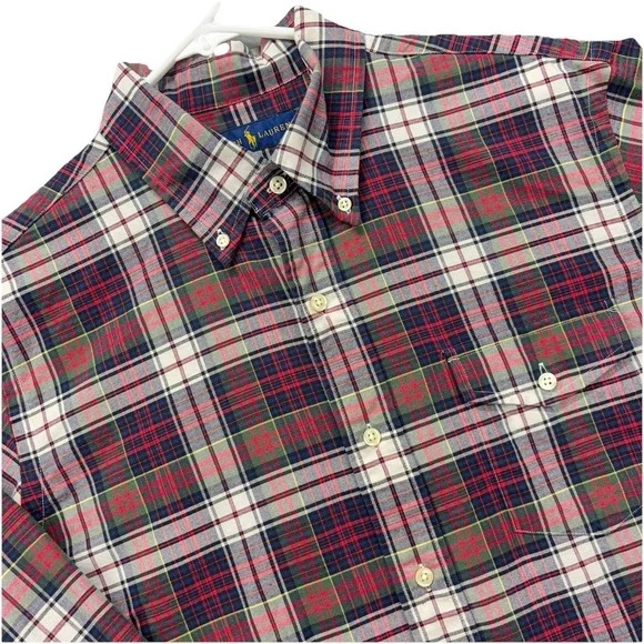 Ralph Lauren shirt mens L long sleeve button down Multicolor Tartan plaid Pocket