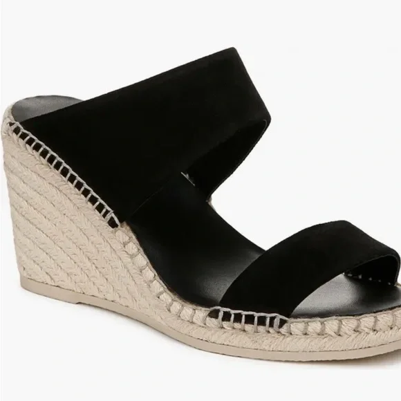 Vince Black Suede Espadrille Wedge Sandals