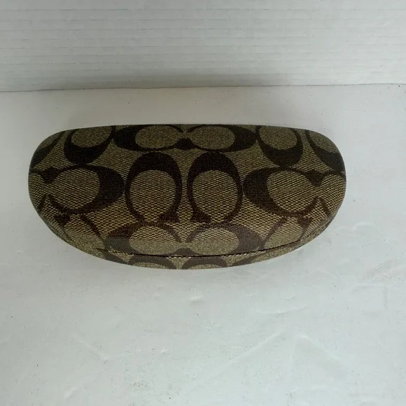 Coach‎ Signature Monogram Hard Shell Eyeglass Case Brown Tan with Cleaning Cloth