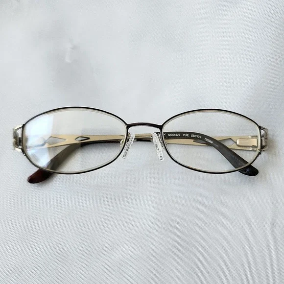 Tura Mod 579 Purple Silver Oval Eyeglass Frames Women 53-17-135 Geometric Temple