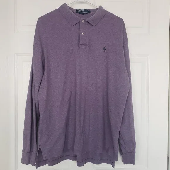 Polo Ralph Lauren Men's Logo Polo Shirt Light Purple Long‎ Sleeve Size L