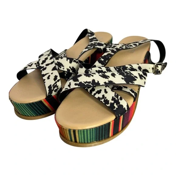 Crazy Train Womens Cow Cute Wedges Cow Print Serape Striped Platform Sandals‎ 11